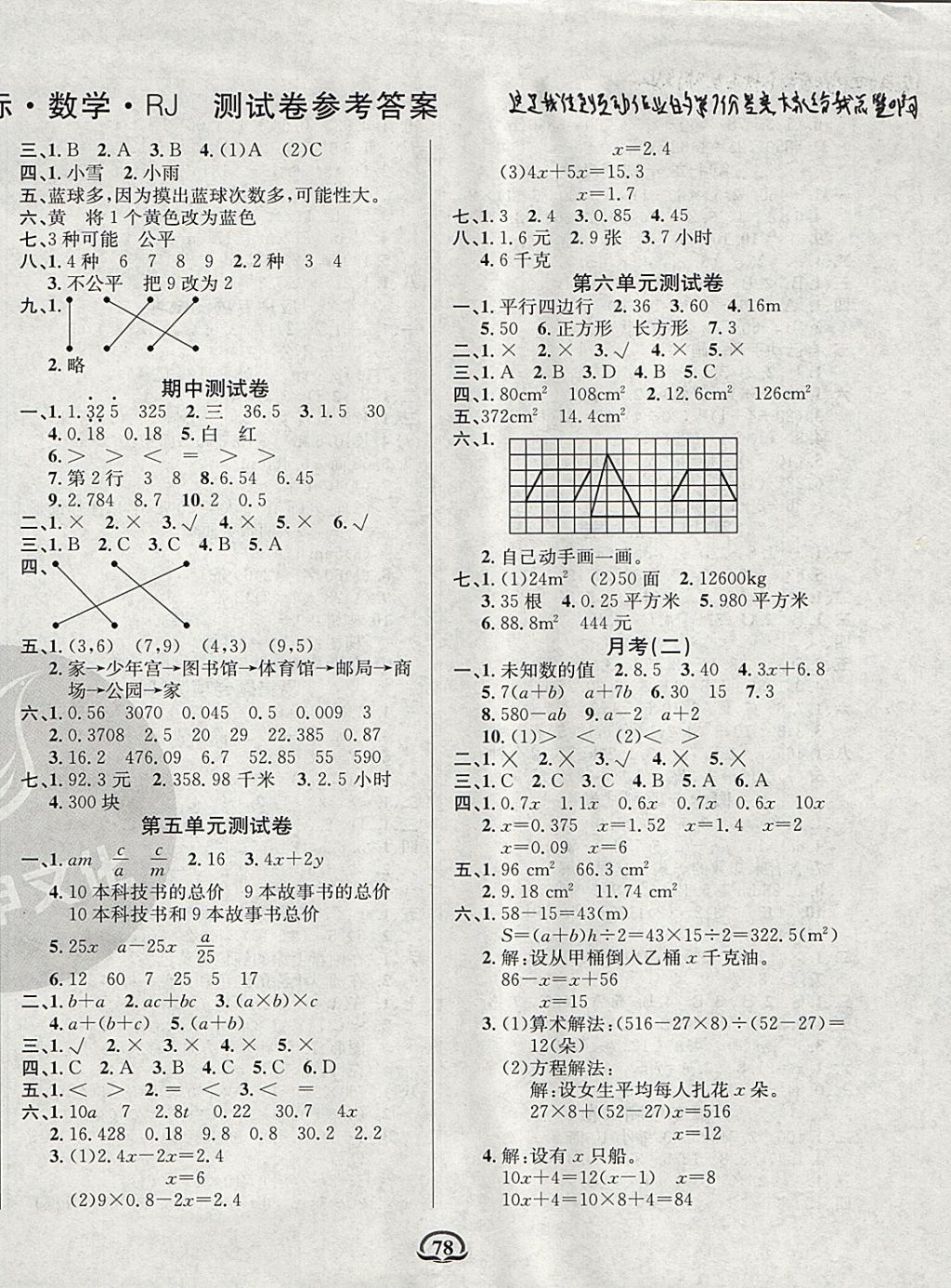 2017年創(chuàng)新考王完全試卷五年級(jí)數(shù)學(xué)上冊(cè)人教版 參考答案第2頁