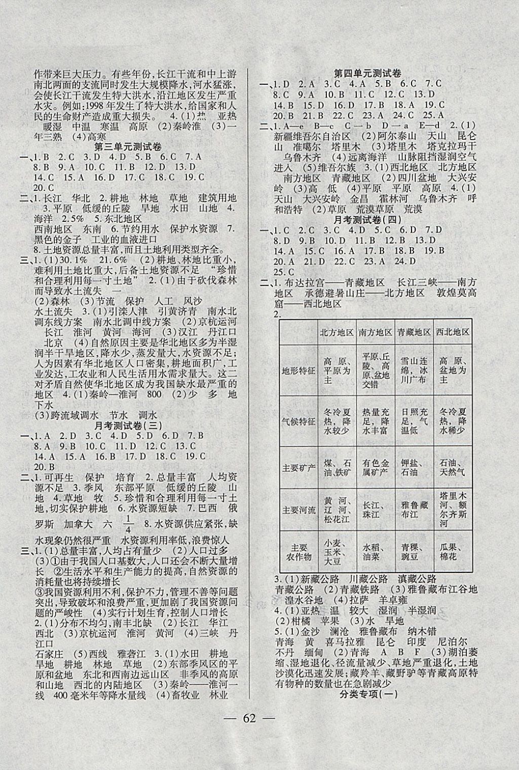 2017年名師金考卷八年級地理上冊湘教版 參考答案第2頁