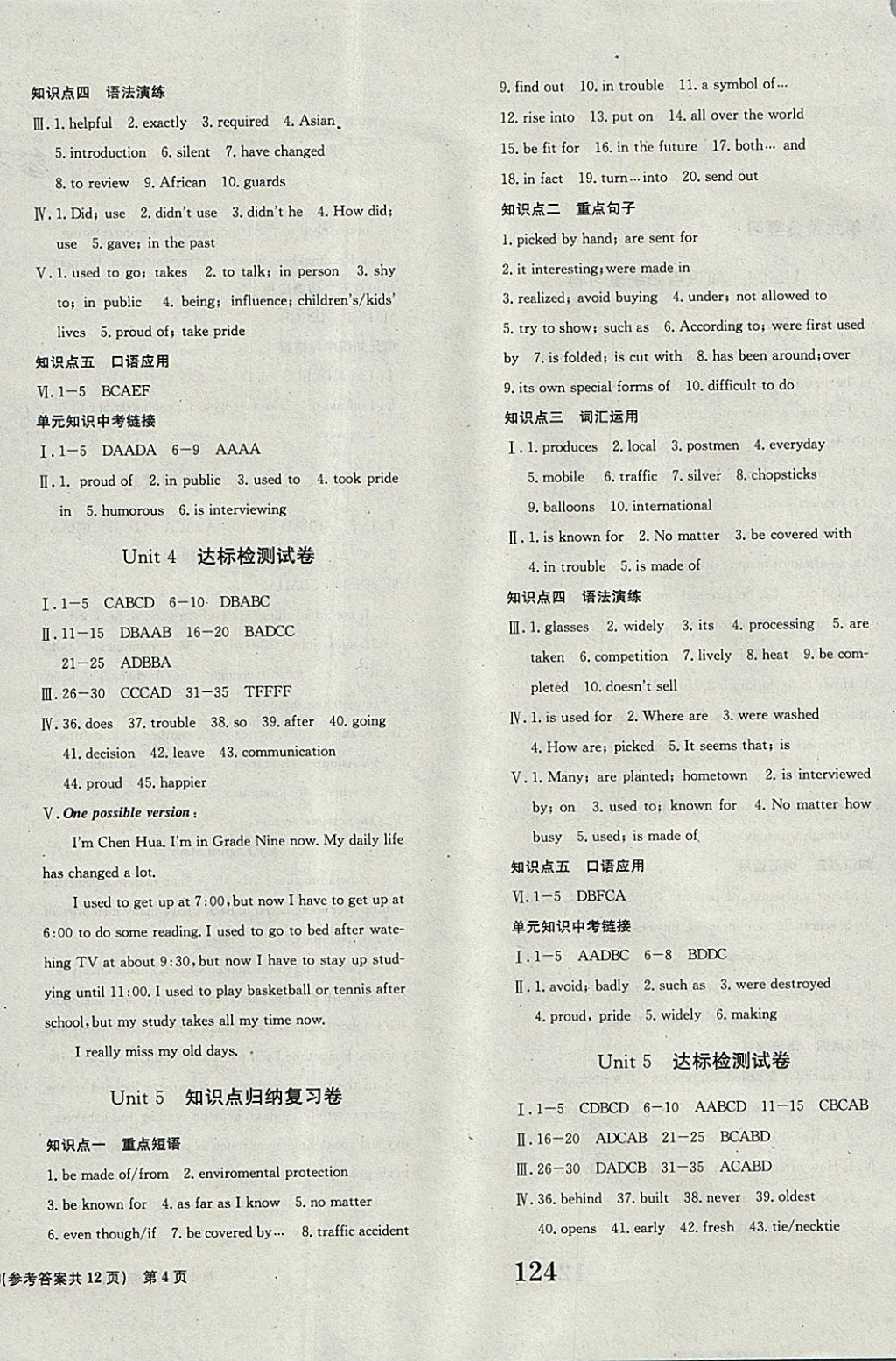 2017年全程檢測(cè)卷九年級(jí)英語(yǔ)全一冊(cè) 參考答案第4頁(yè)