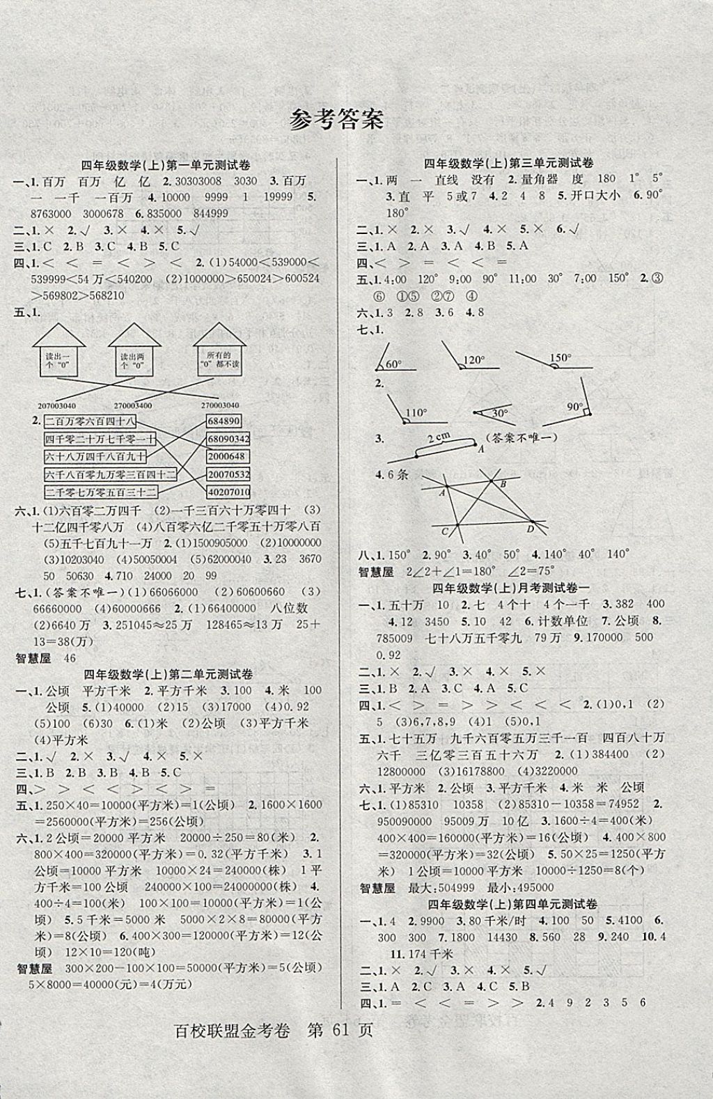 2017年百校聯(lián)盟金考卷四年級數(shù)學(xué)上冊人教版 參考答案第1頁