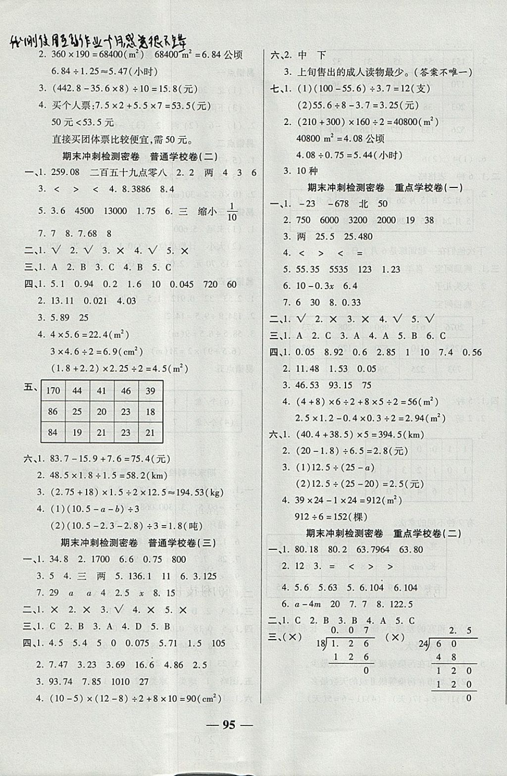 2017年金質(zhì)教輔一卷搞定沖刺100分五年級(jí)數(shù)學(xué)上冊蘇教版 參考答案第7頁