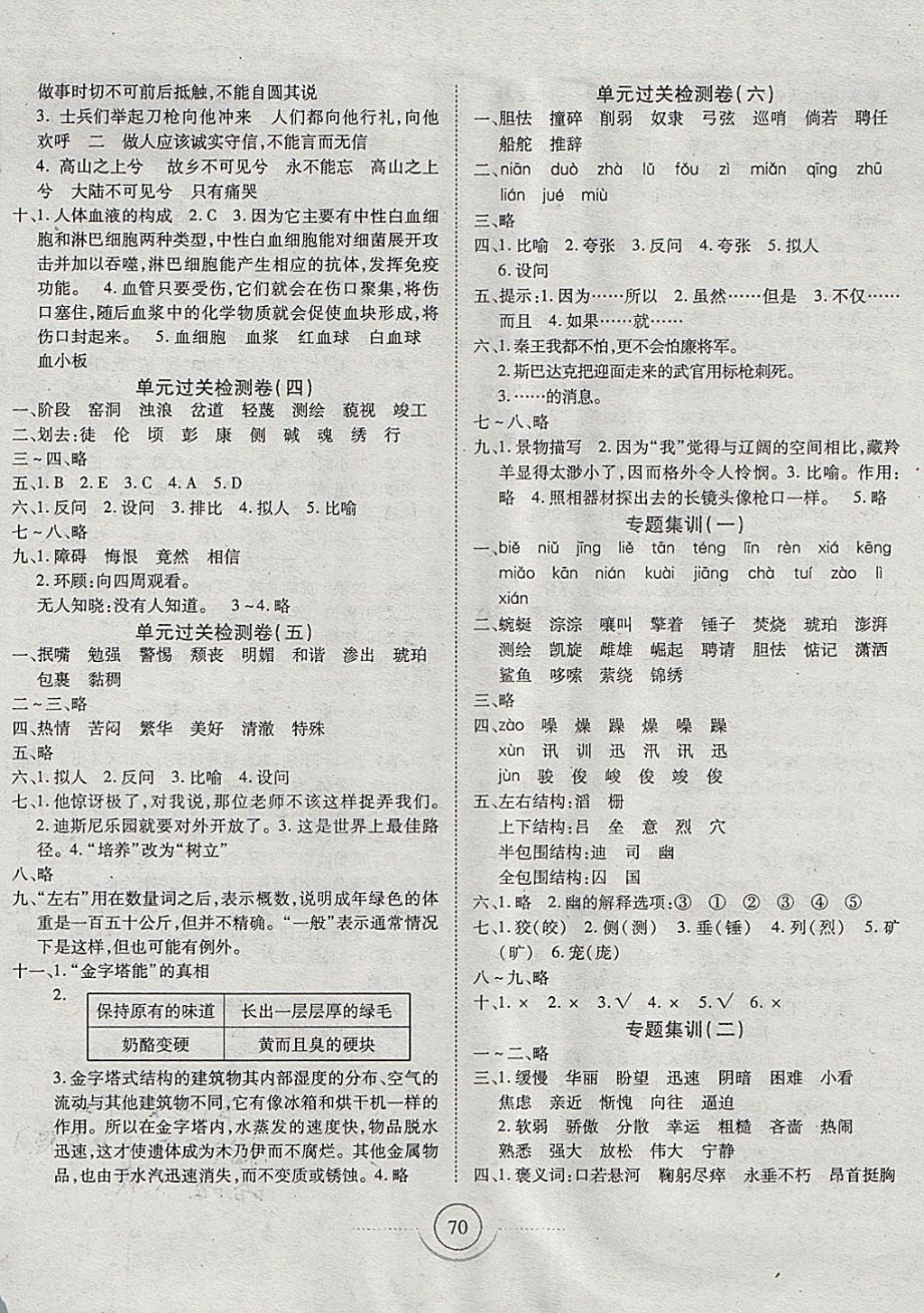 2017年金榜1卷通六年级语文上册语文S版 参考答案第2页