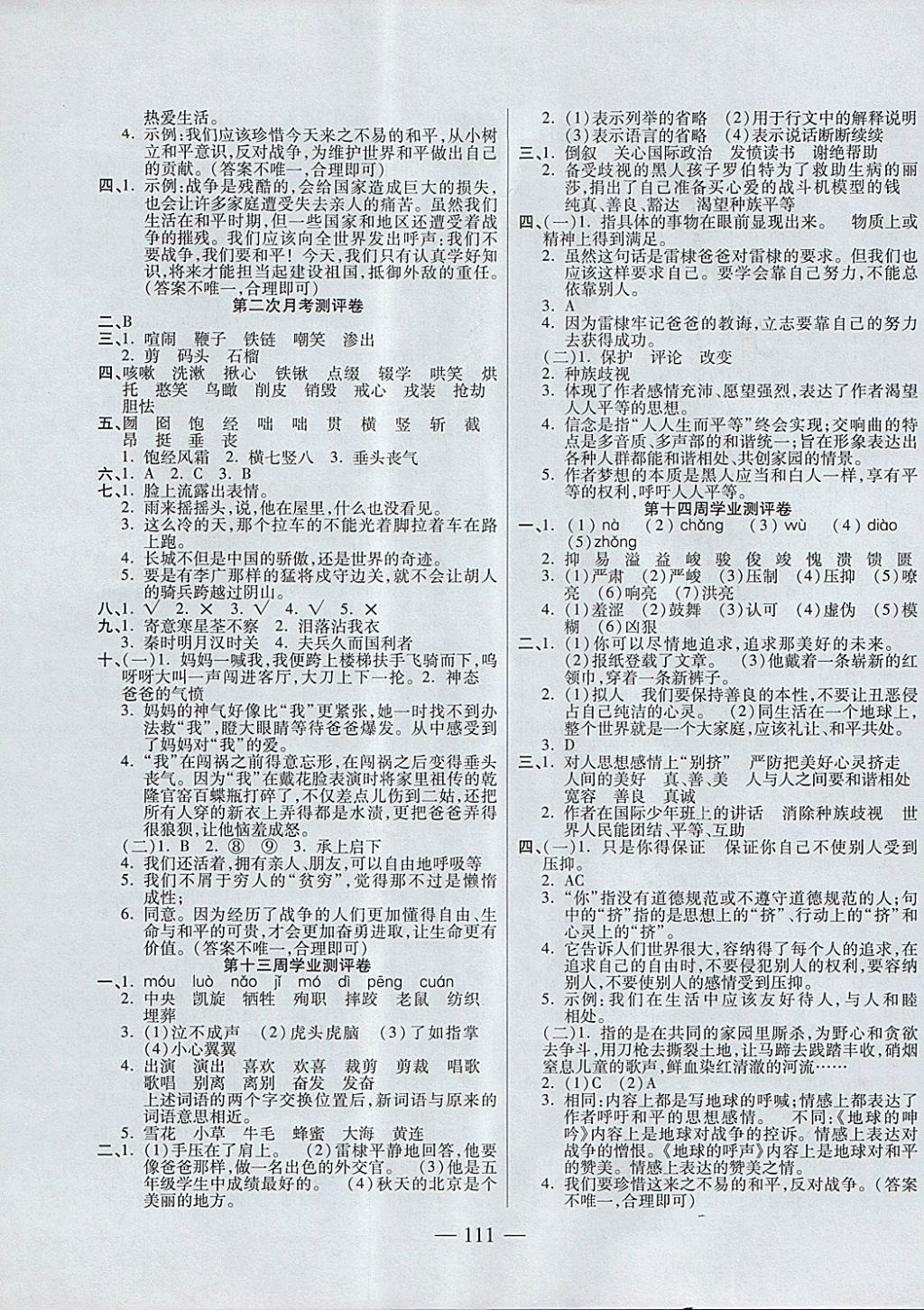 2017年手拉手全優(yōu)練考卷六年級(jí)語文上冊(cè)北師大版 參考答案第7頁