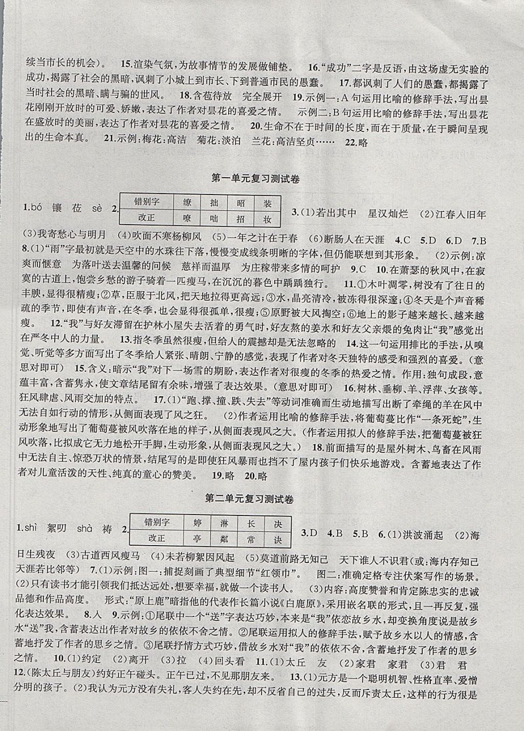 2017年金钥匙冲刺名校大试卷七年级语文上册全国版 参考答案第6页