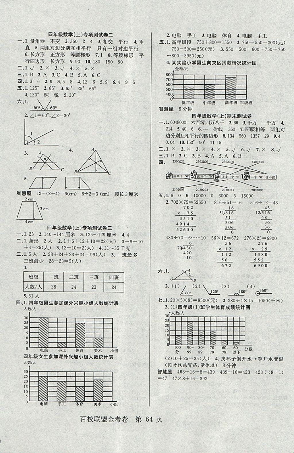 2017年百校聯(lián)盟金考卷四年級數(shù)學上冊人教版 參考答案第4頁