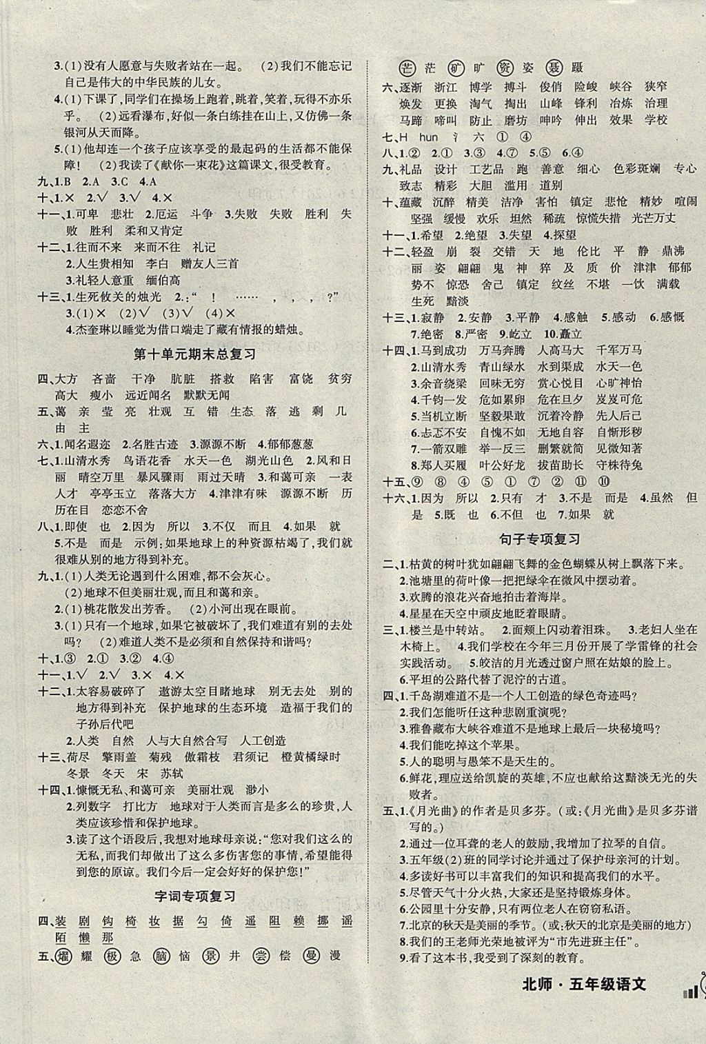 2017年?duì)钤刹怕穭?chuàng)新名卷五年級語文上冊北師大版 參考答案第5頁