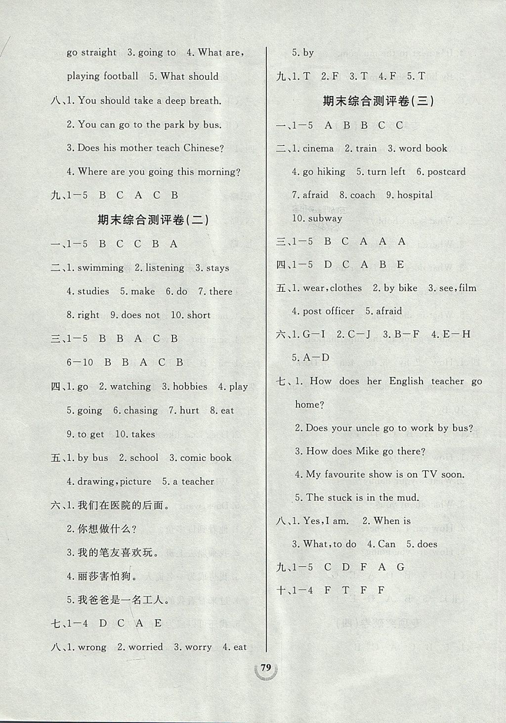 2017年?duì)钤憔毻綔y(cè)評(píng)大試卷六年級(jí)英語(yǔ)上冊(cè)人教版 參考答案第7頁(yè)