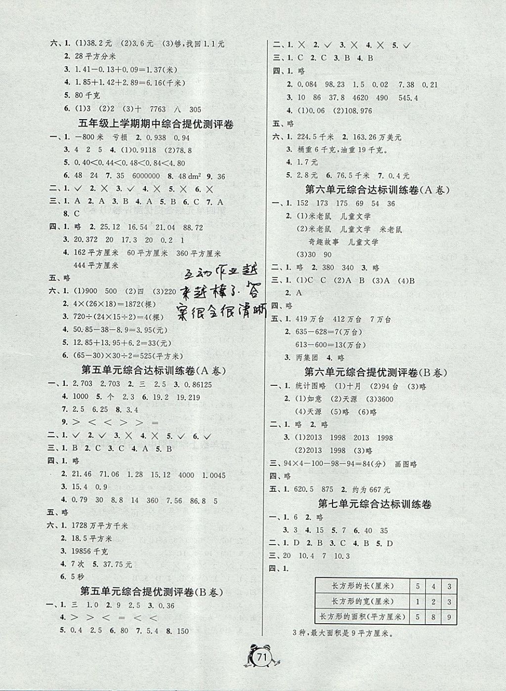 2017年名牌牛皮卷提优名卷五年级数学上册苏教版 参考答案第3页