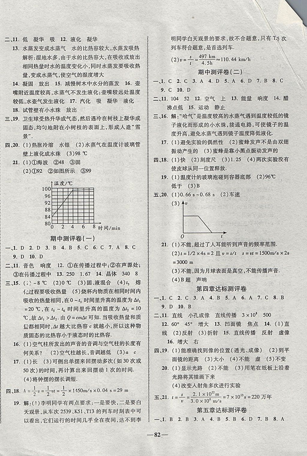 2017年培优夺冠金卷名师点拨八年级物理上册人教版 参考答案第2页