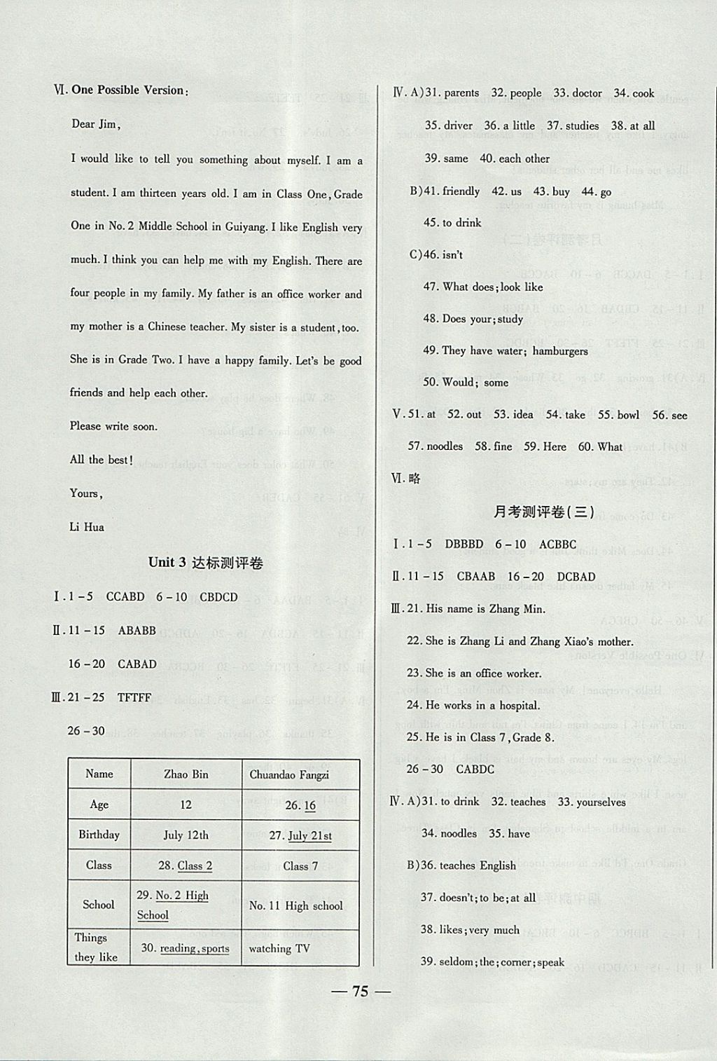 2017年培優(yōu)奪冠金卷名師點(diǎn)撥七年級(jí)英語上冊(cè)課標(biāo)版 參考答案第3頁