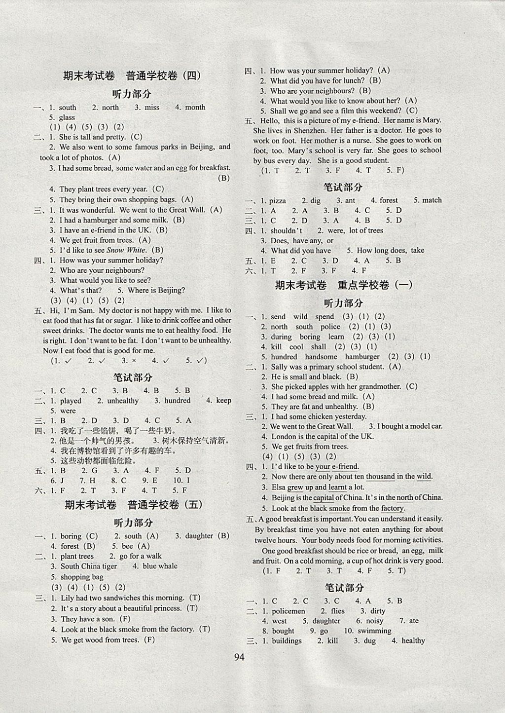 2017年期末沖刺100分完全試卷六年級英語上冊牛津英語一起三起 參考答案第6頁