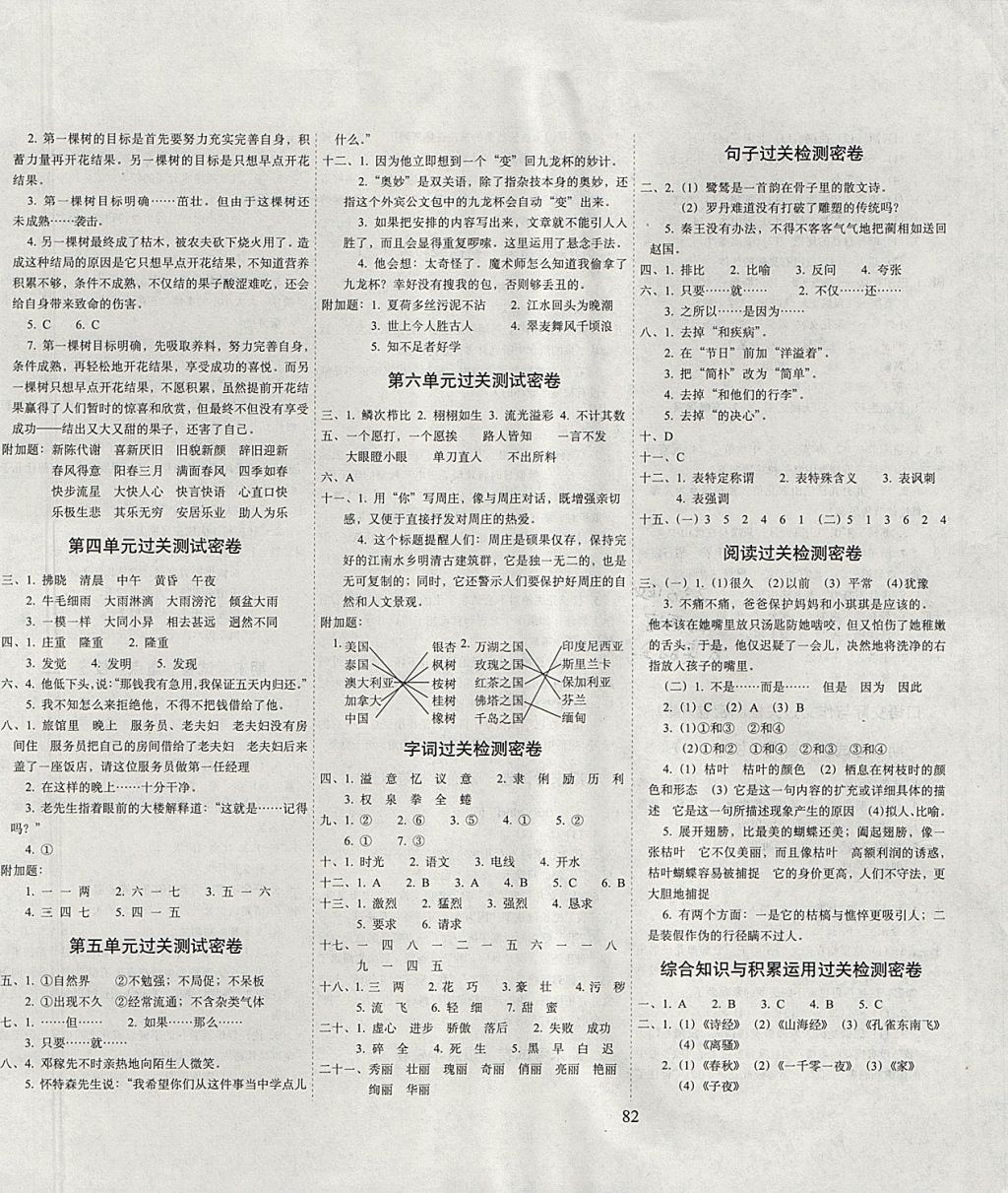 2017年期末沖刺100分完全試卷五年級語文上冊冀教版 參考答案第2頁