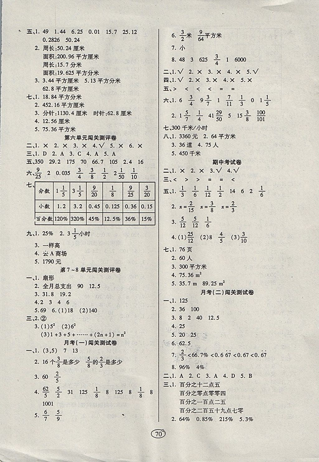 2017年培优夺冠金卷六年级数学上册人教版 参考答案第2页