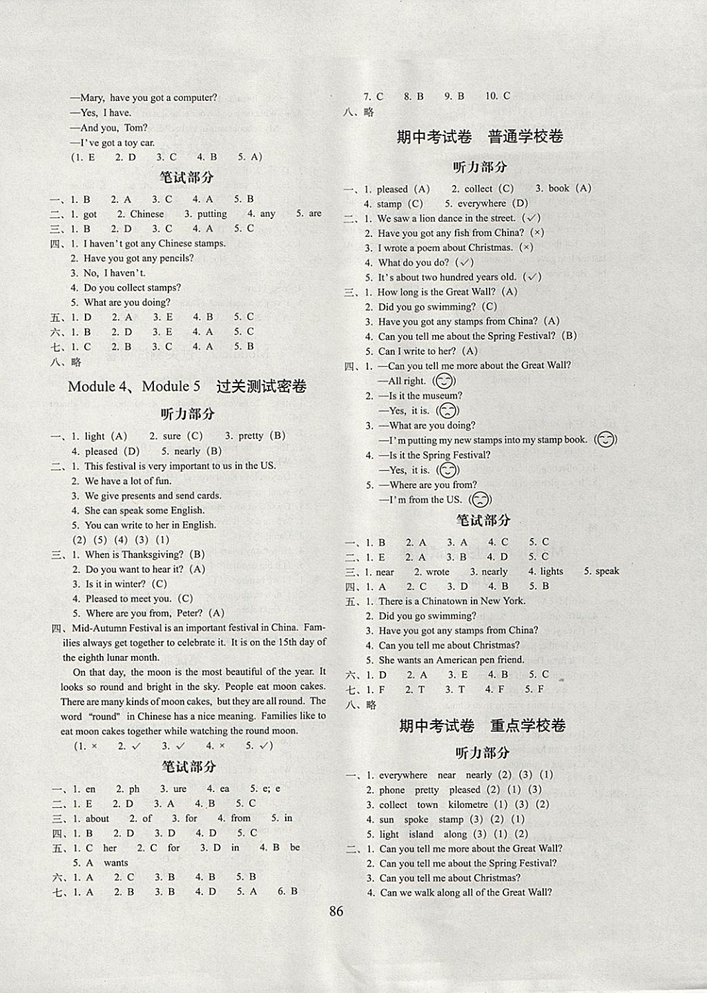 2017年期末冲刺100分完全试卷六年级英语上册外研版一起 参考答案第2页