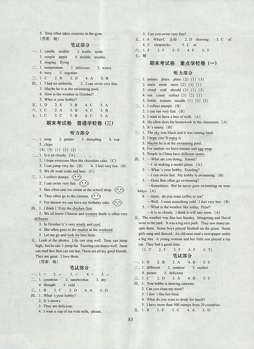 2017年期末沖刺100分完全試卷五年級(jí)英語(yǔ)上冊(cè)廣州版 參考答案第7頁(yè)