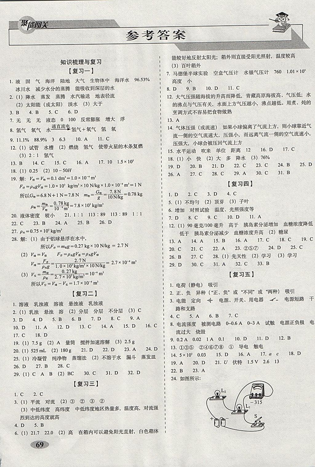 2017年聚能闯关期末复习冲刺卷八年级科学上册浙教版 参考答案第1页