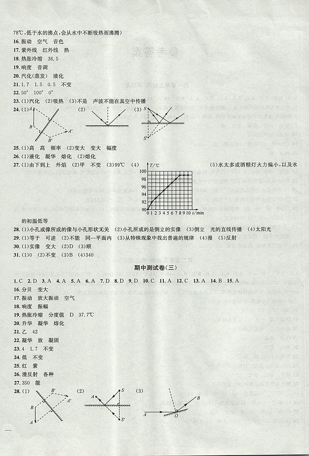 2017年金鑰匙沖刺名校大試卷八年級物理上冊江蘇版 參考答案第4頁