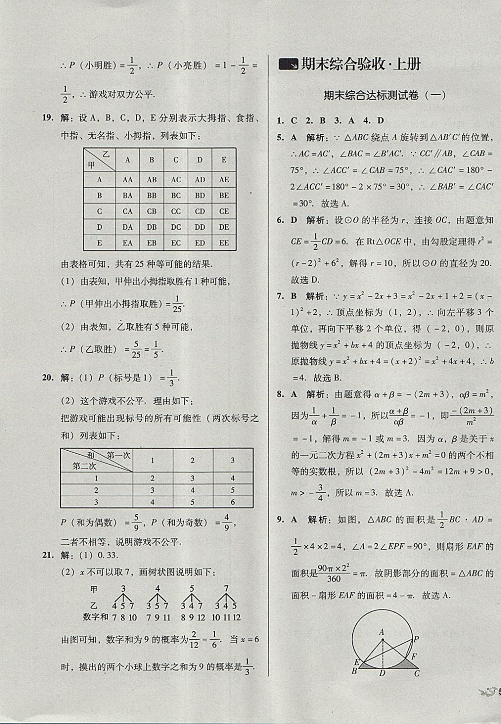 2017年單元加期末復(fù)習(xí)與測試九年級數(shù)學(xué)全一冊人教版 參考答案第15頁