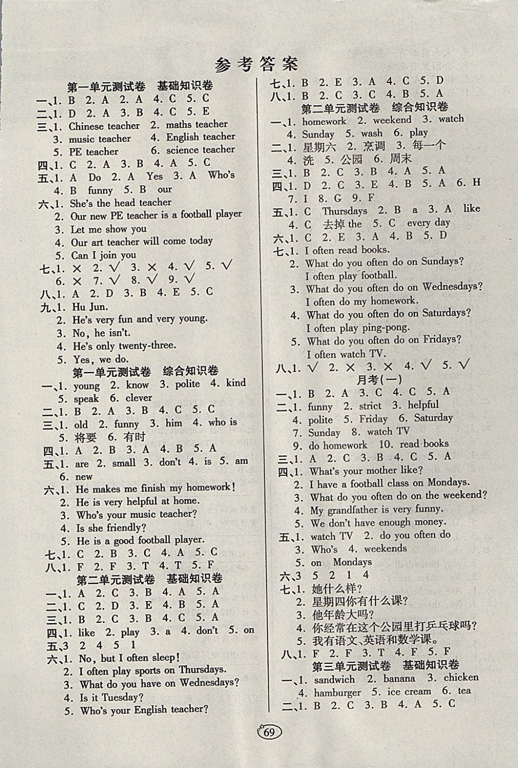 2017年培優(yōu)奪冠金卷五年級(jí)英語(yǔ)上冊(cè)人教PEP版 參考答案第1頁(yè)