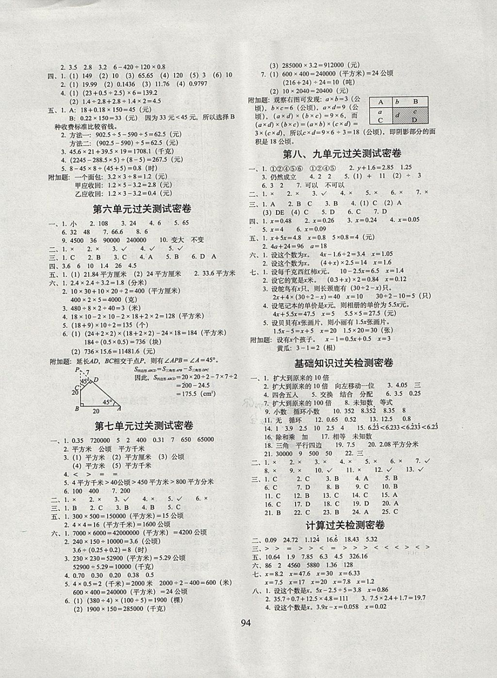 2017年期末冲刺100分完全试卷五年级数学上册冀教版 参考答案第2页