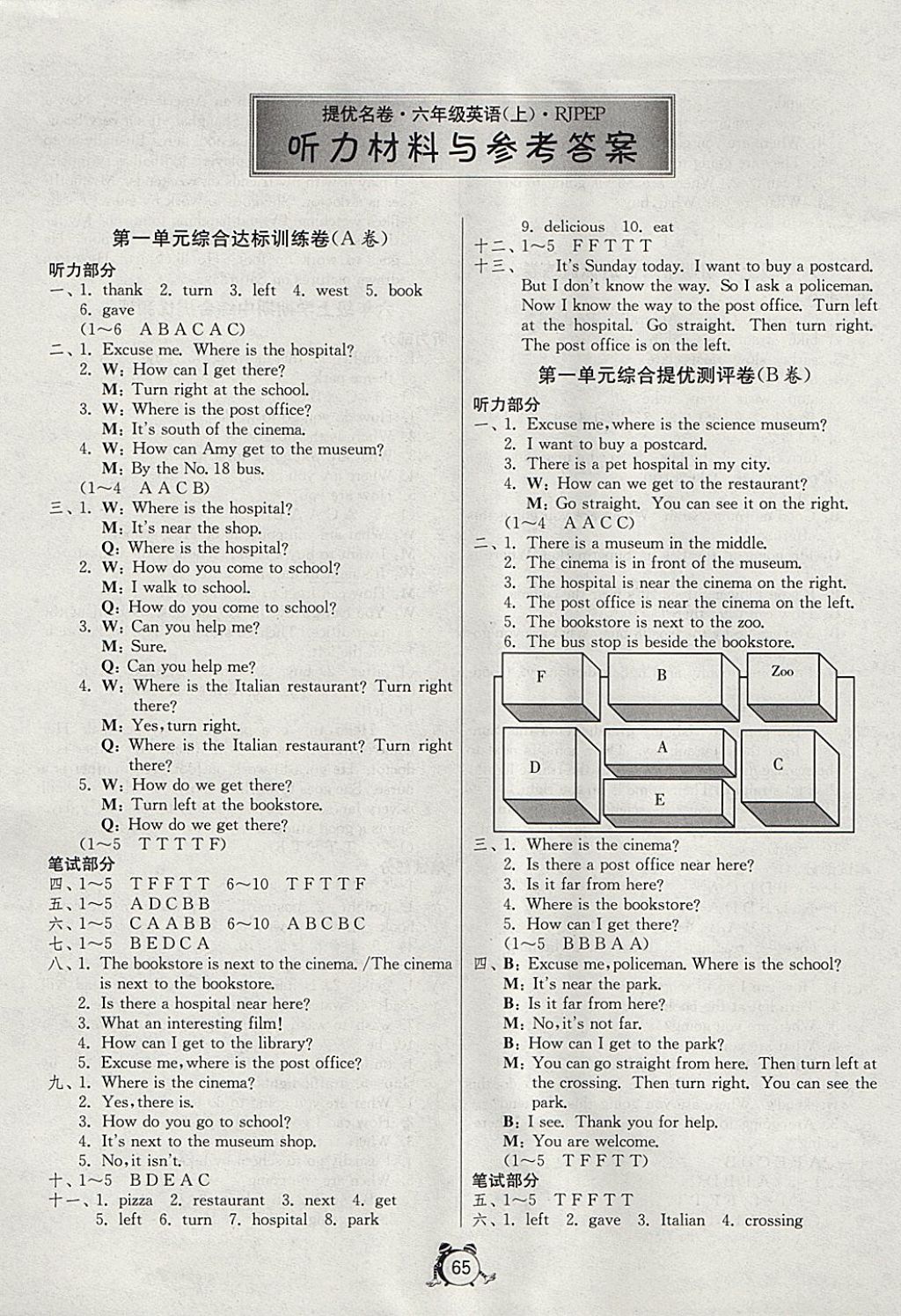 2017年名牌牛皮卷提優(yōu)名卷六年級(jí)英語上冊(cè)人教PEP版三起 參考答案第1頁(yè)