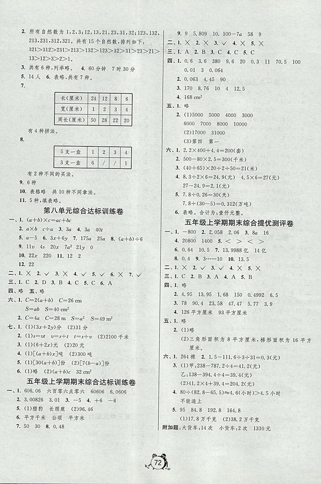 2017年名牌牛皮卷提优名卷五年级数学上册苏教版 参考答案第4页