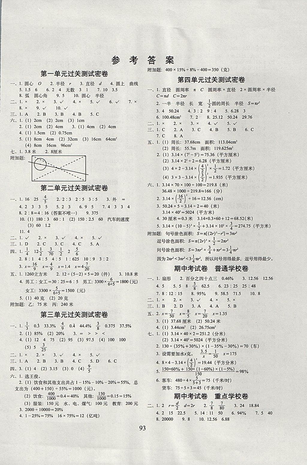 2017年期末冲刺100分完全试卷六年级数学上册冀教版 参考答案第1页