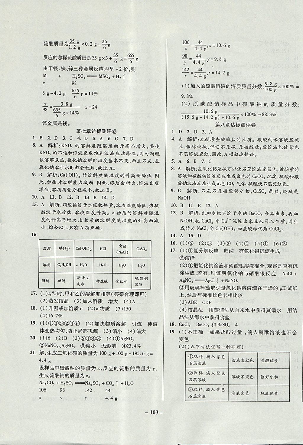 2017年金質(zhì)教輔直擊中考培優(yōu)奪冠金卷九年級化學(xué)全一冊粵科版 參考答案第7頁