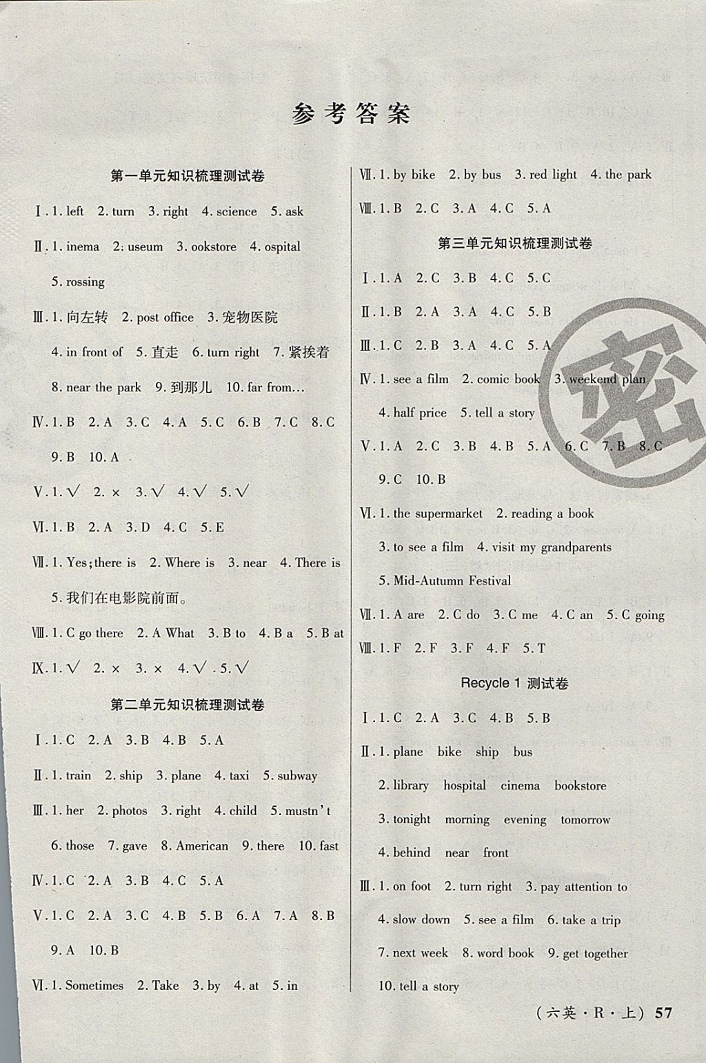 2017年優(yōu)品金題卷六年級(jí)英語(yǔ)上冊(cè)人教版 參考答案第1頁(yè)