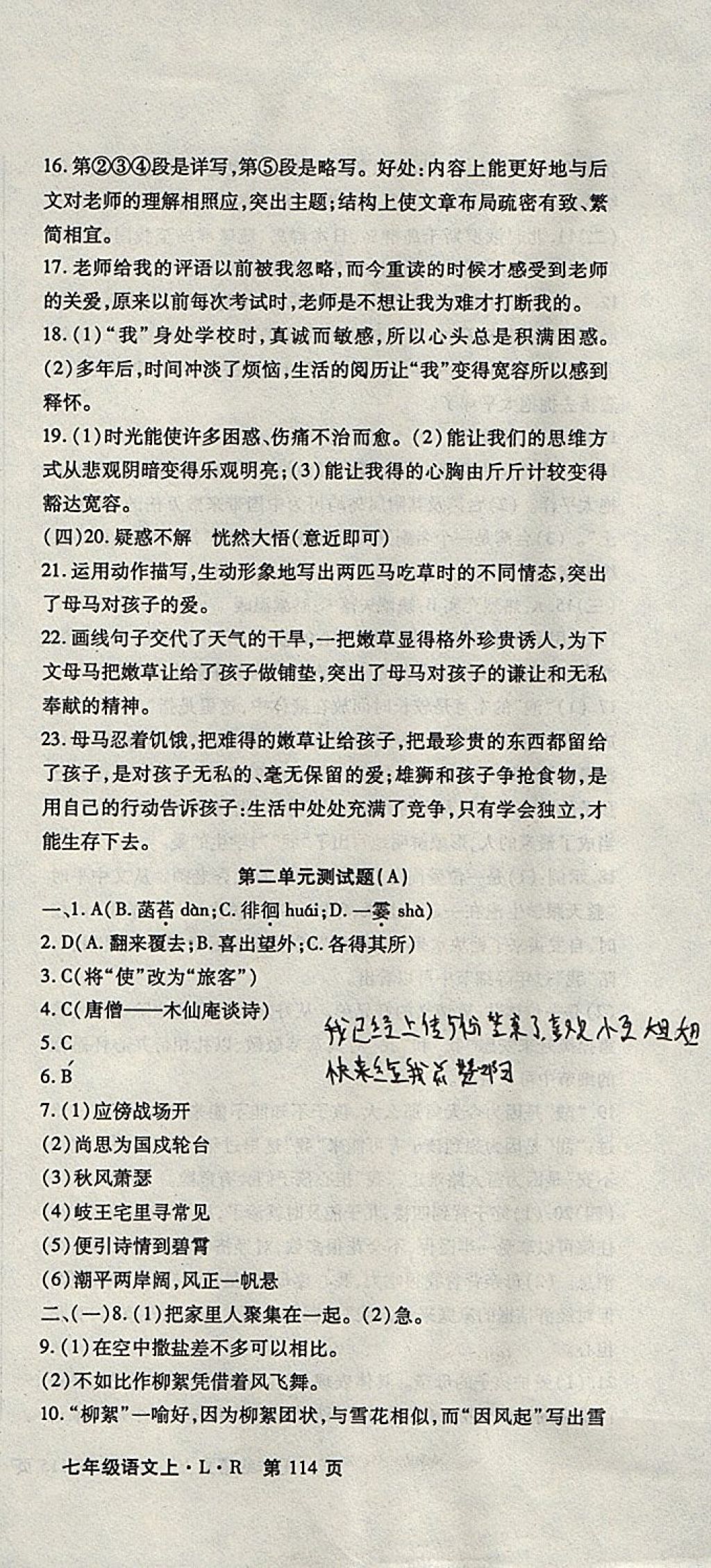 2017年精析巧练阶段性同步复习与测试七年级语文上册 参考答案第3页