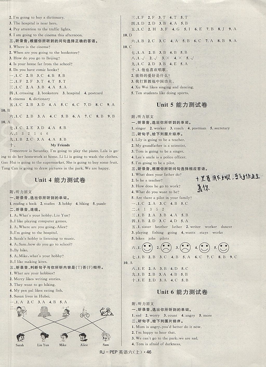 2017年赢在起跑线天天100分小学优化测试卷六年级英语上册人教PEP版 参考答案第2页