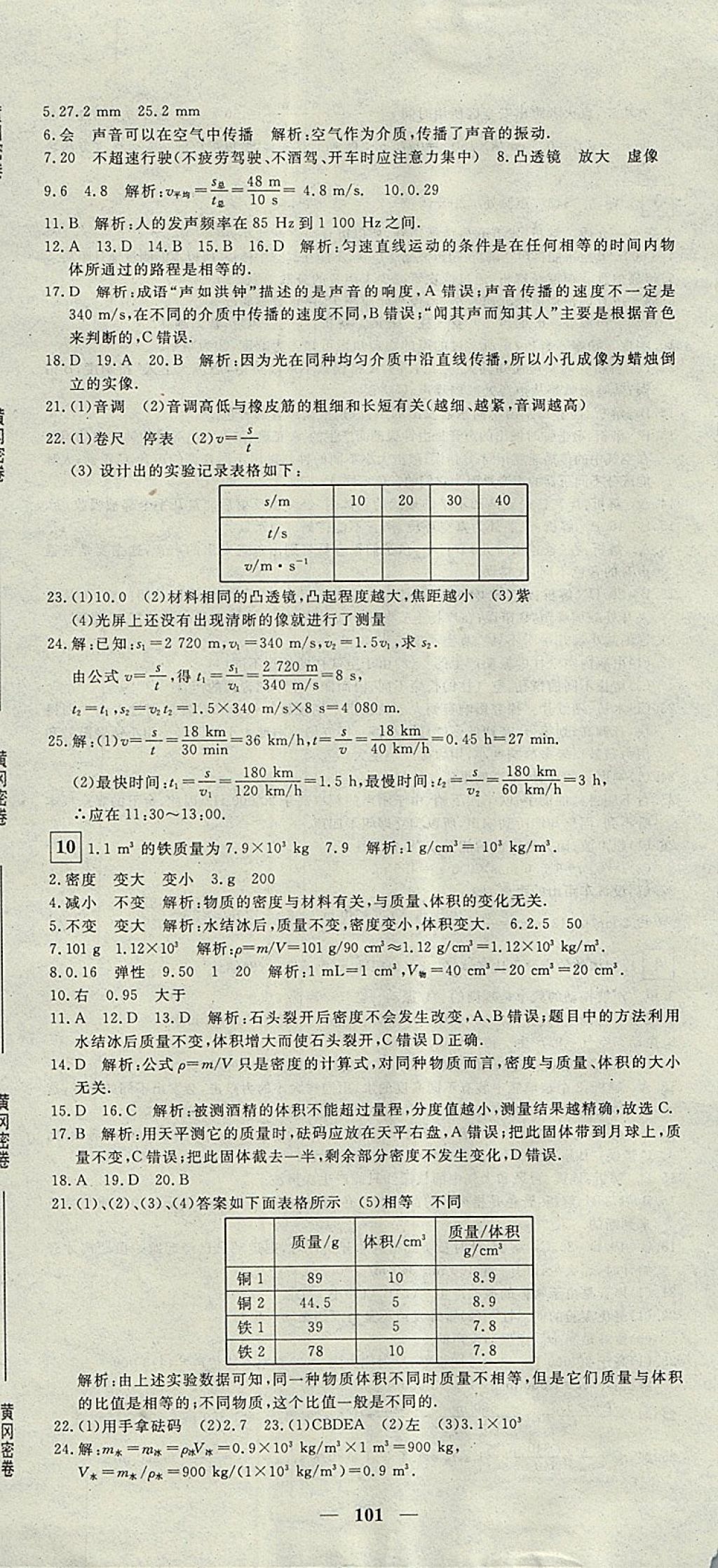 2017年王后雄黃岡密卷八年級物理上冊滬科版 參考答案第5頁