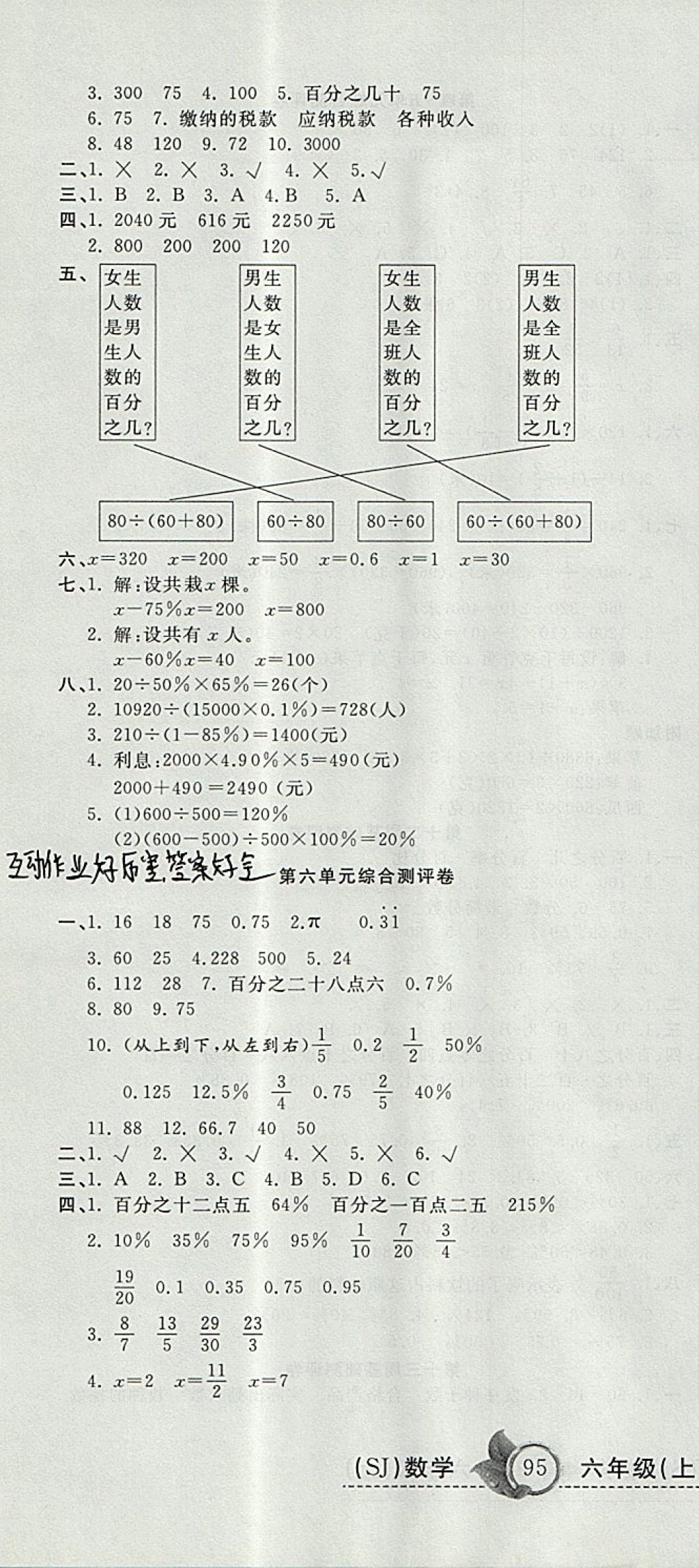 2017年一本好卷六年级数学上册苏教版 参考答案第10页