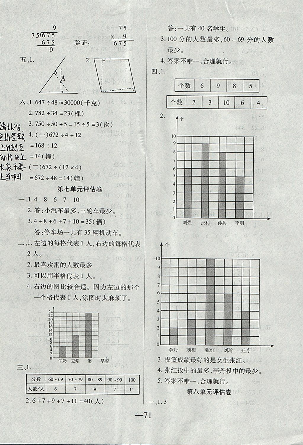 2017年考卷王單元檢測評估卷四年級數(shù)學(xué)上冊人教版 參考答案第7頁