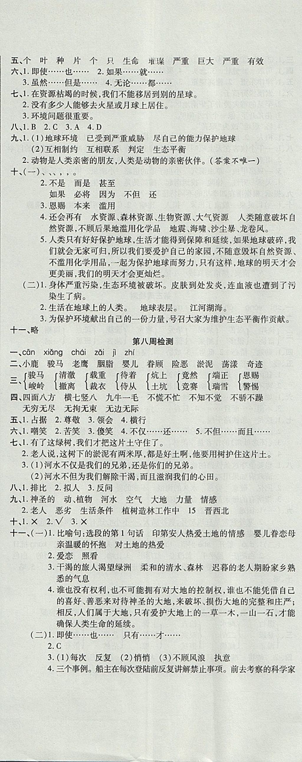 2017年開心一卷通全優(yōu)大考卷六年級語文上冊人教版 參考答案第5頁