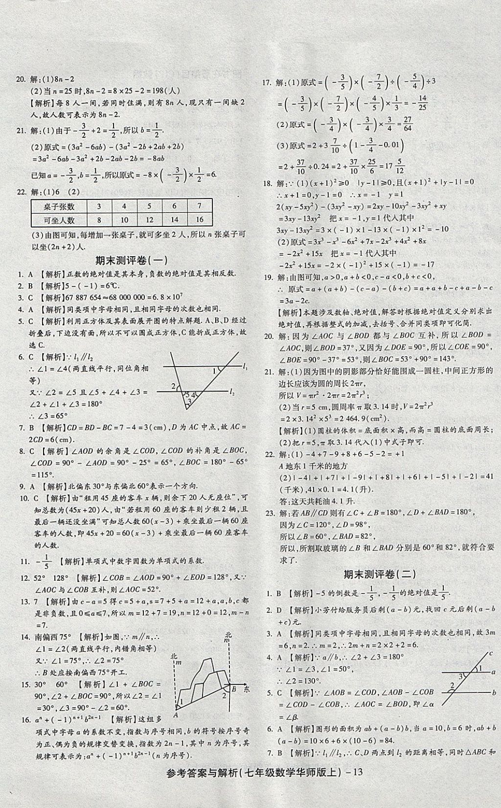 2017年练考通全优卷七年级数学上册华师大版 参考答案第13页