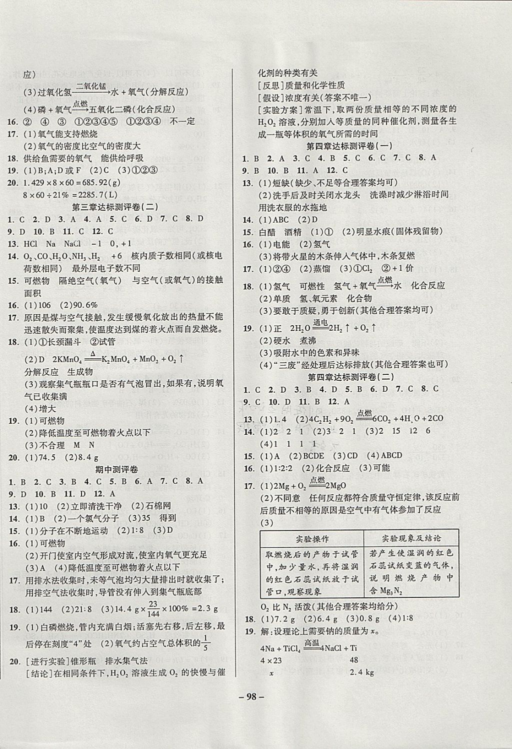 2017年金質(zhì)教輔直擊中考培優(yōu)奪冠金卷九年級化學(xué)全一冊粵科版 參考答案第2頁