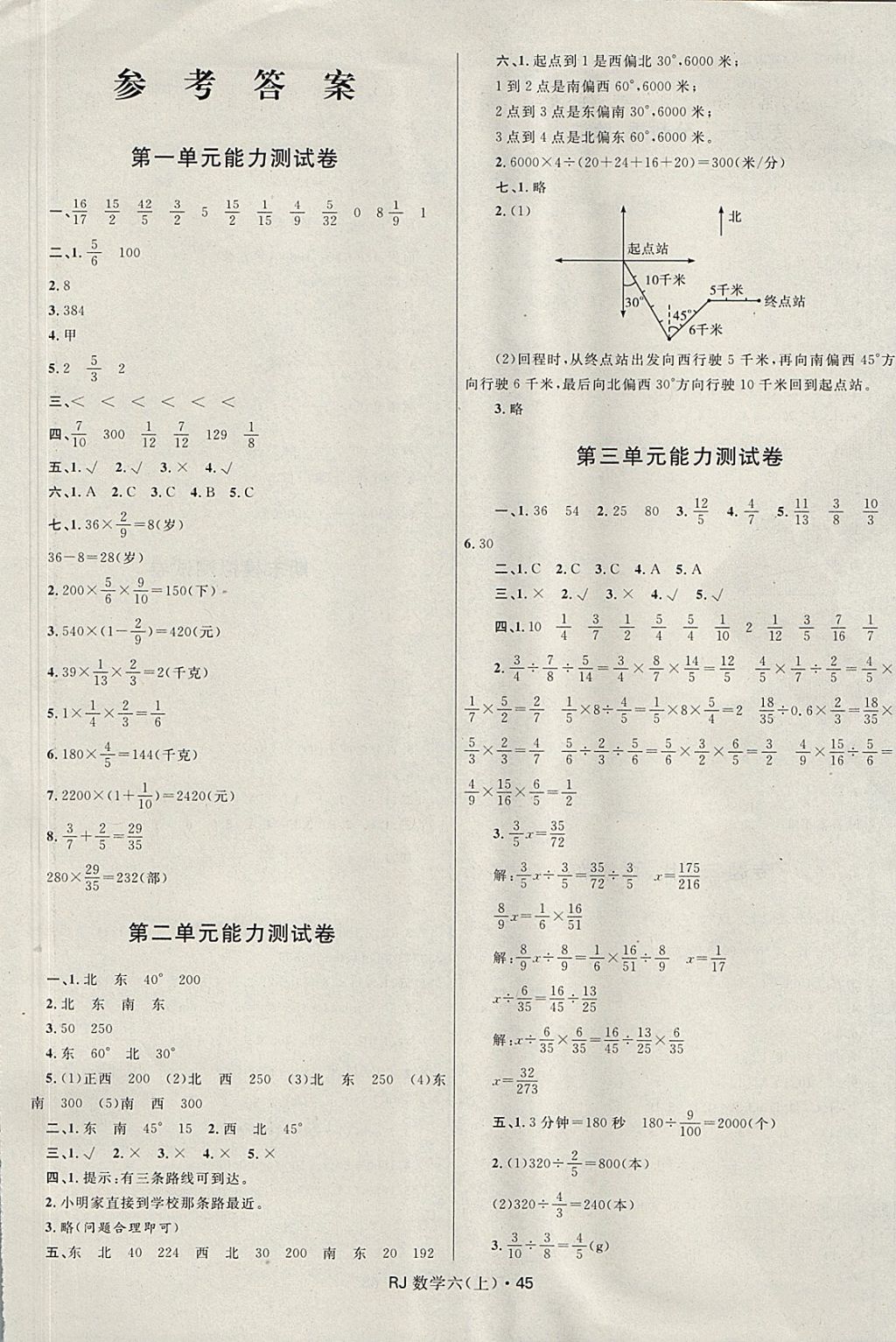 2017年贏在起跑線天天100分小學優(yōu)化測試卷六年級數(shù)學上冊人教版 參考答案第1頁