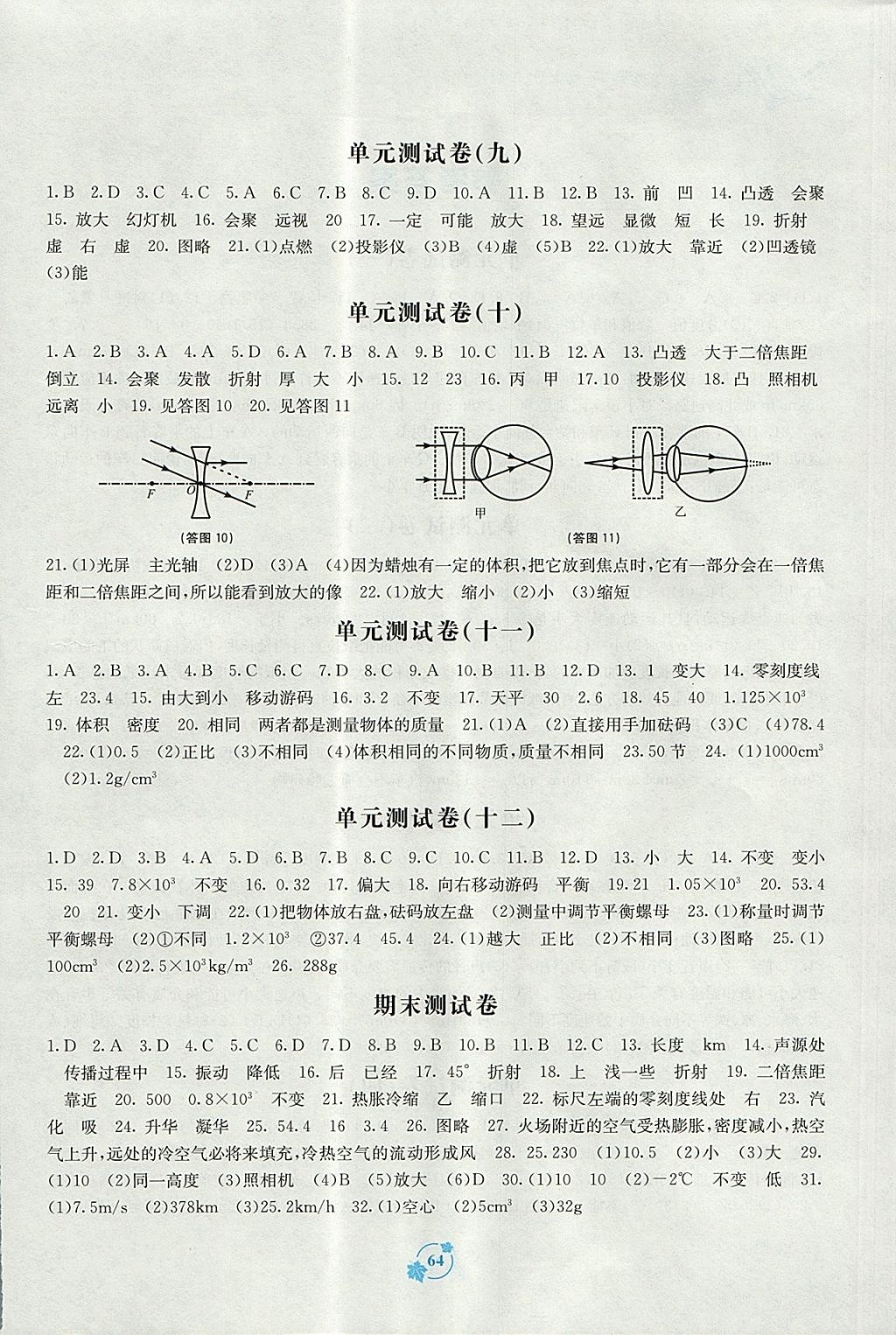 2017年自主學(xué)習(xí)能力測評單元測試八年級物理上冊A版 參考答案第4頁