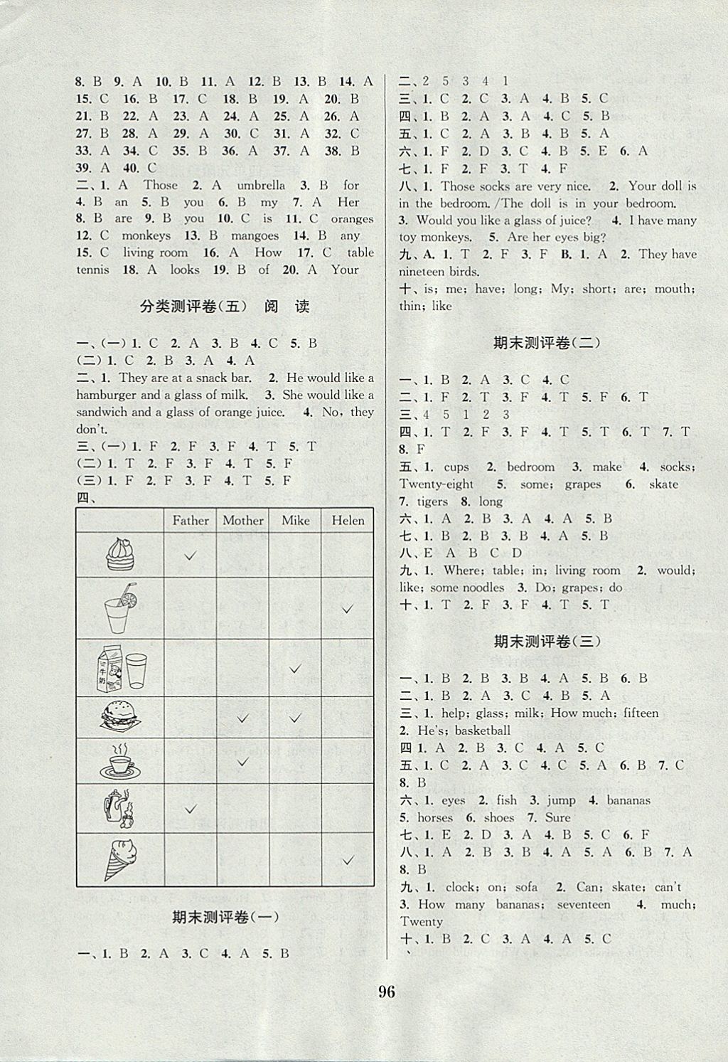 2017年通城學典小學全程測評卷四年級英語上冊譯林版 參考答案第8頁