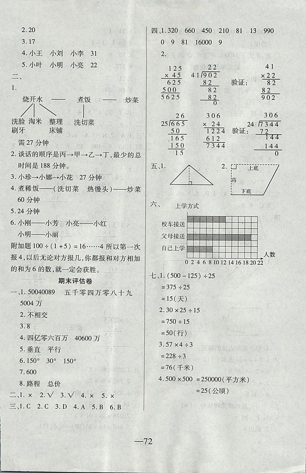 2017年考卷王單元檢測(cè)評(píng)估卷四年級(jí)數(shù)學(xué)上冊(cè)人教版 參考答案第8頁