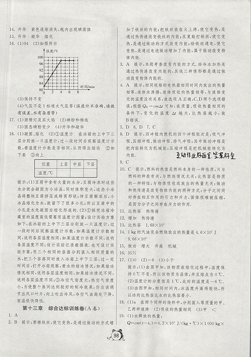 2017年单元双测全程提优测评卷九年级物理上册沪科版 参考答案第2页