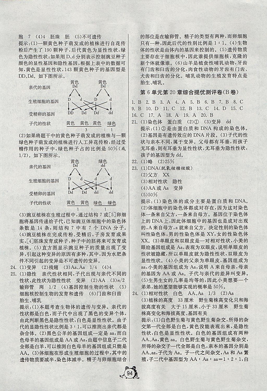 2017年單元雙測全程提優(yōu)測評卷八年級生物學(xué)上冊北師大版 參考答案第6頁