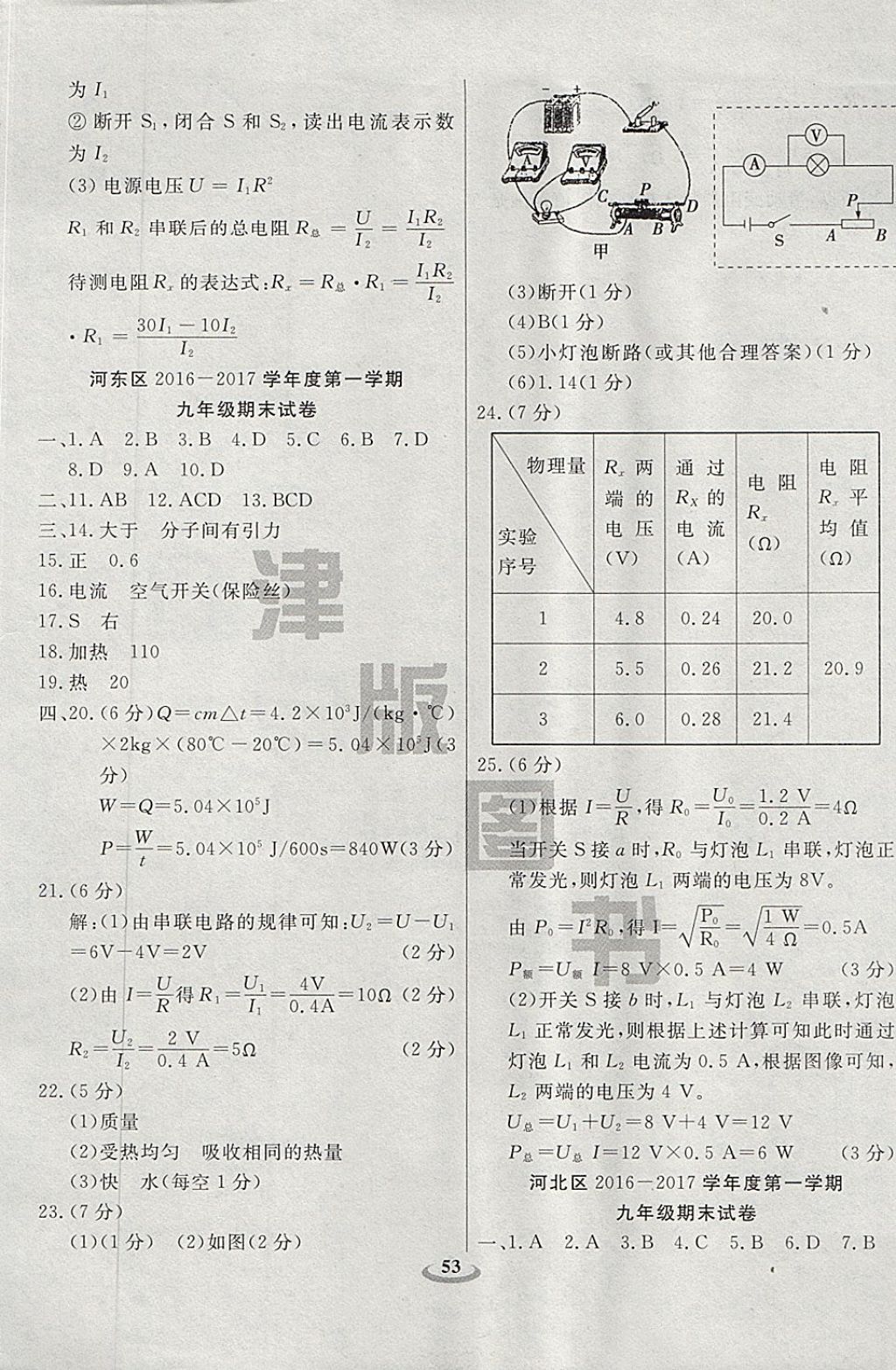 2017年暢響雙優(yōu)卷九年級物理全一冊人教版天津?qū)Ｓ?nbsp;參考答案第13頁