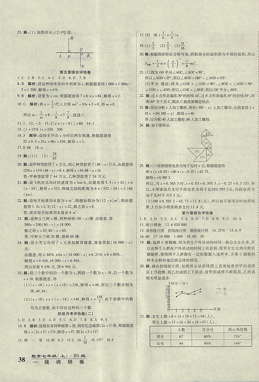 2017年一线调研卷七年级数学上册北师大版 参考答案第3页