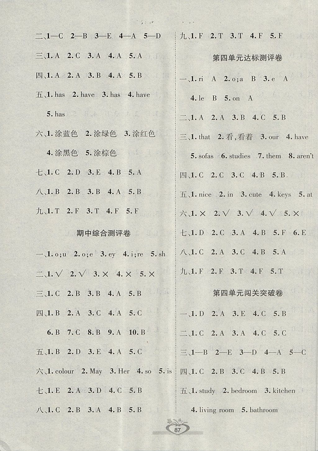 2017年全優(yōu)考王四年級(jí)英語上冊(cè)人教版 參考答案第3頁(yè)