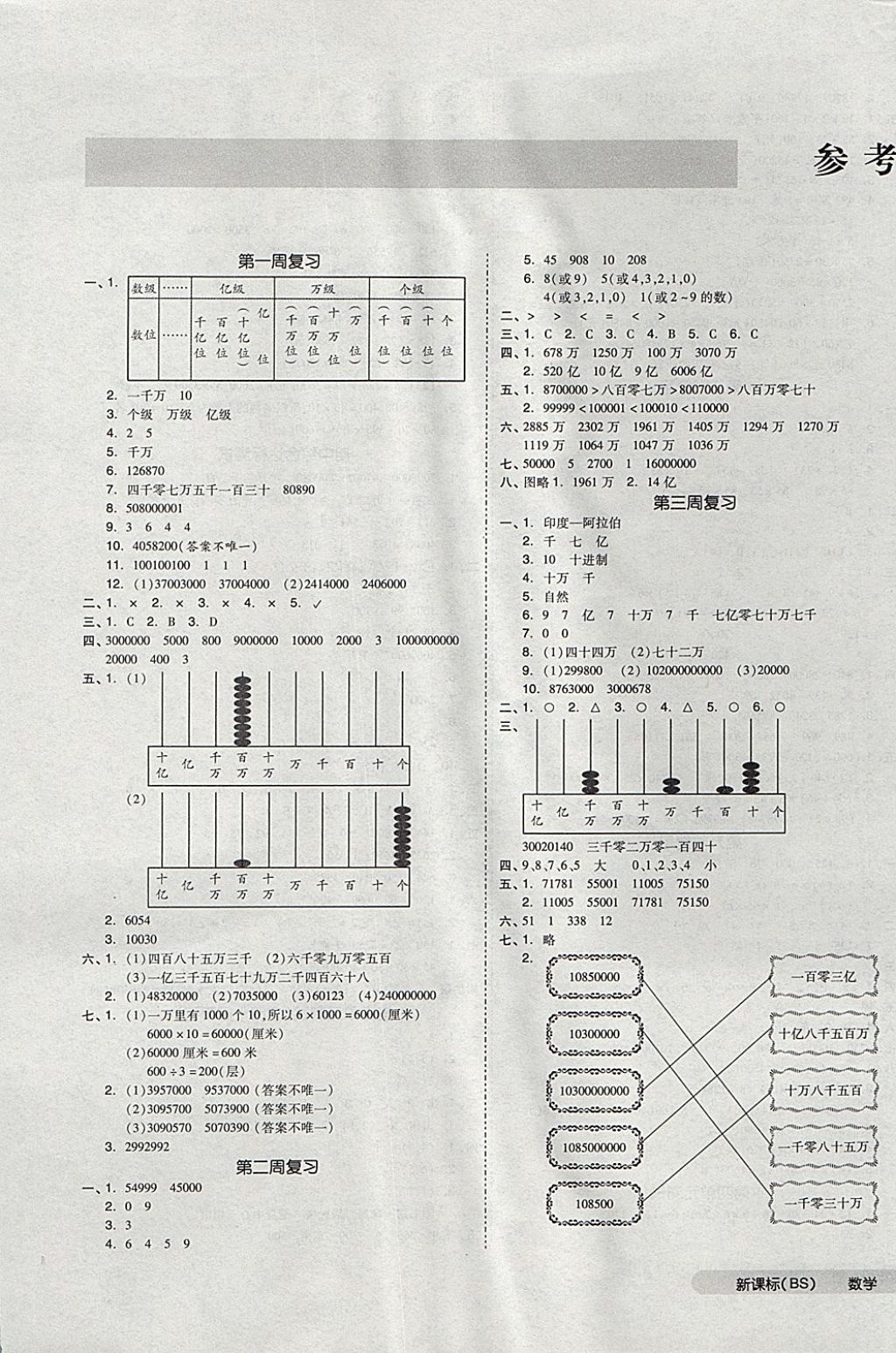 2017年全品小复习四年级数学上册北师大版 参考答案第1页