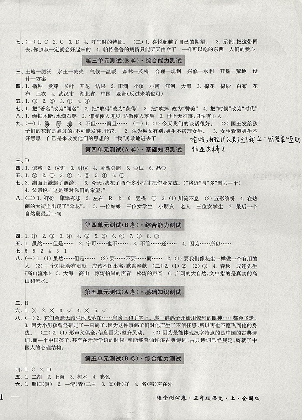 2017年隨堂測(cè)試卷五年級(jí)語(yǔ)文上冊(cè)人教版江蘇鳳凰美術(shù)出版社 參考答案第2頁(yè)