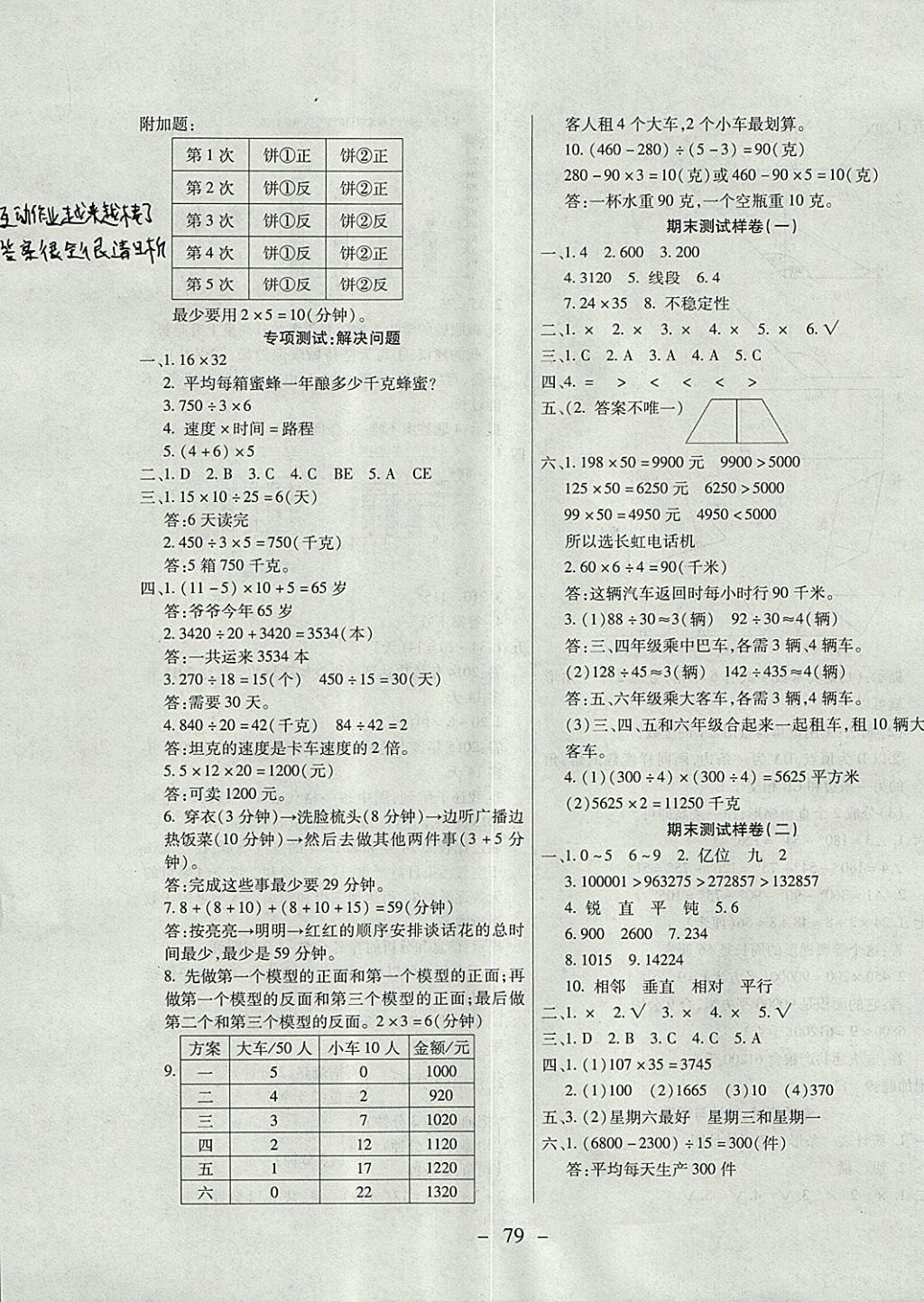 2017年期末沖刺100分全程密卷四年級(jí)數(shù)學(xué)上冊(cè)人教版 參考答案第7頁(yè)