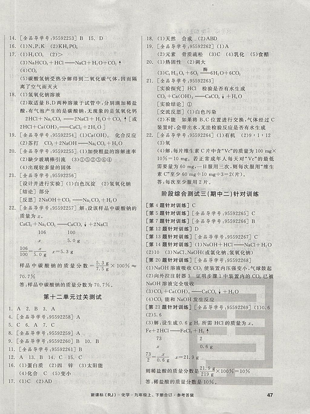 2017年全品小复习九年级化学上下册合订人教版 参考答案第10页